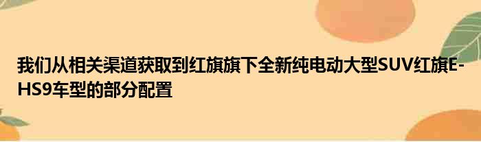 我们从相关渠道获取到红旗旗下全新纯电动大型SUV红旗E-HS9车型的部分配置