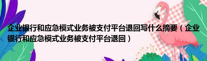 企业银行和应急模式业务被支付平台退回写什么摘要（企业银行和应急模式业务被支付平台退回）