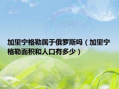 加里宁格勒属于俄罗斯吗（加里宁格勒面积和人口有多少）