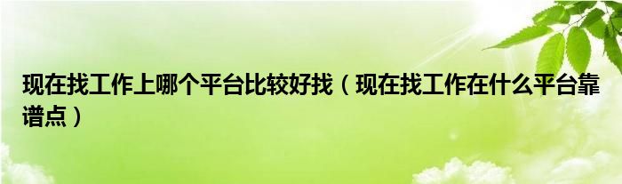 现在找工作上哪个平台比较好找（现在找工作在什么平台靠谱点）