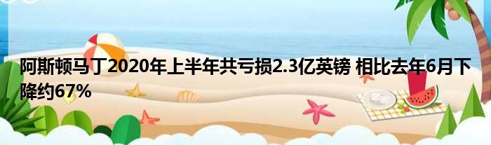 阿斯顿马丁2020年上半年共亏损2.3亿英镑 相比去年6月下降约67%