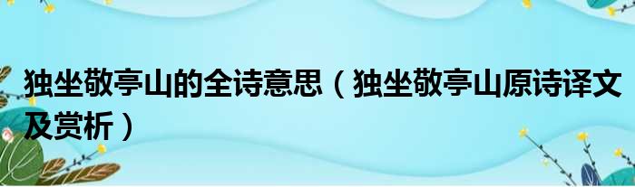 独坐敬亭山的全诗意思（独坐敬亭山原诗译文及赏析）