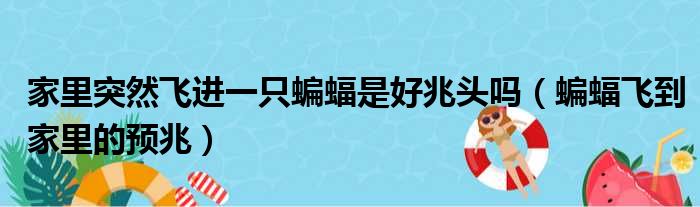 家里突然飞进一只蝙蝠是好兆头吗（蝙蝠飞到家里的预兆）