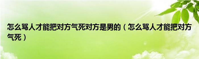  怎么骂人才能把对方气死对方是男的（怎么骂人才能把对方气死）