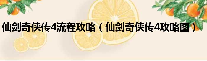 仙剑奇侠传4流程攻略（仙剑奇侠传4攻略图）