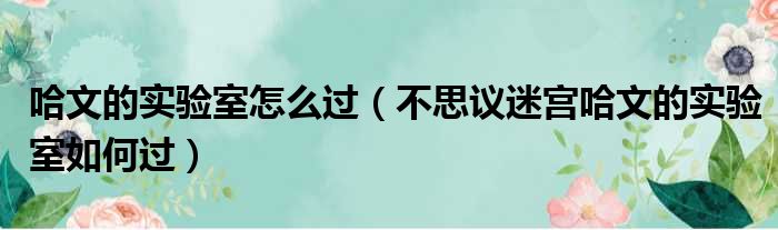 哈文的实验室怎么过（不思议迷宫哈文的实验室如何过）