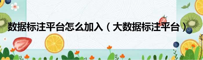 数据标注平台怎么加入（大数据标注平台）