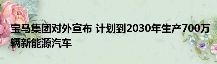 宝马集团对外宣布 计划到2030年生产700万辆新能源汽车