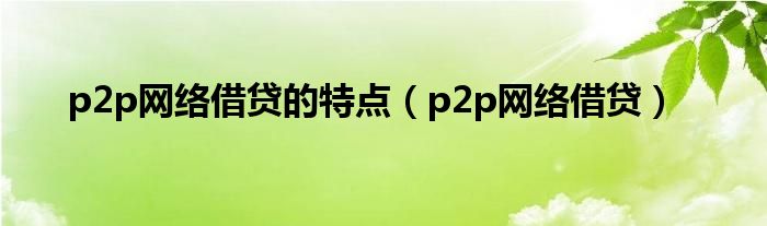  p2p网络借贷的特点（p2p网络借贷）