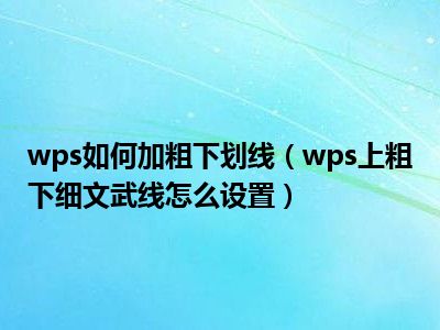 wps如何加粗下划线（wps上粗下细文武线怎么设置）