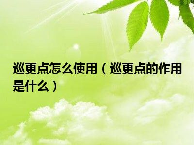 巡更点怎么使用（巡更点的作用是什么）