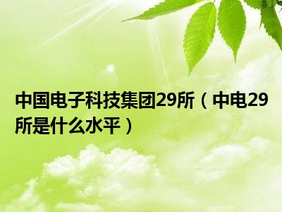 中国电子科技集团29所（中电29所是什么水平）