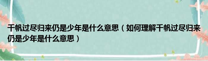 千帆过尽归来仍是少年是什么意思（如何理解千帆过尽归来仍是少年是什么意思）