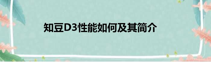 知豆D3性能如何及其简介