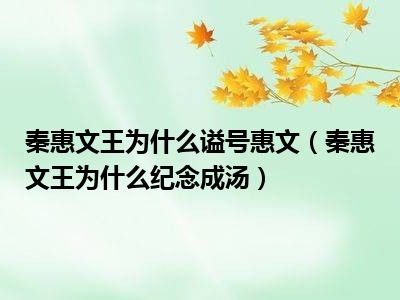 秦惠文王为什么谥号惠文（秦惠文王为什么纪念成汤）