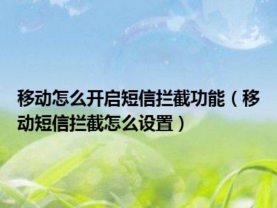 移动怎么开启短信拦截功能（移动短信拦截怎么设置）