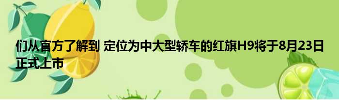 们从官方了解到 定位为中大型轿车的红旗H9将于8月23日正式上市