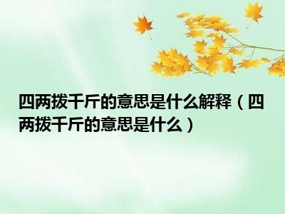 四两拨千斤的意思是什么解释（四两拨千斤的意思是什么）