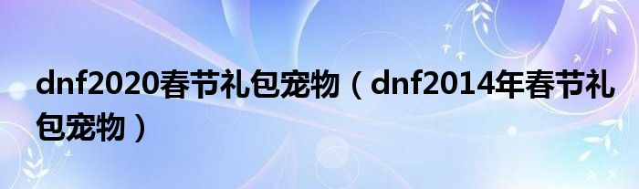  dnf2020春节礼包宠物（dnf2014年春节礼包宠物）