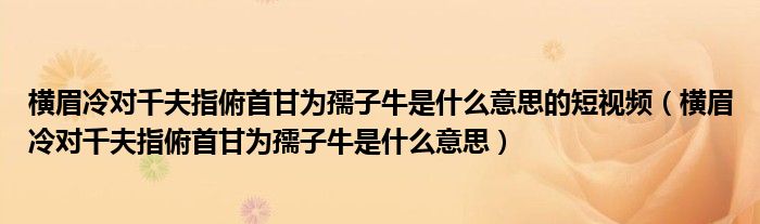  横眉冷对千夫指俯首甘为孺子牛是什么意思的短视频（横眉冷对千夫指俯首甘为孺子牛是什么意思）