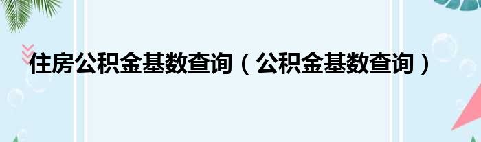 住房公积金基数查询（公积金基数查询）