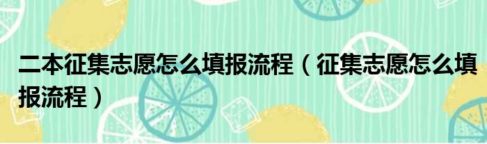 二本征集志愿怎么填报流程（征集志愿怎么填报流程）