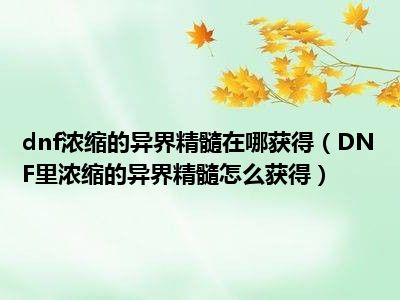 dnf浓缩的异界精髓在哪获得（DNF里浓缩的异界精髓怎么获得）