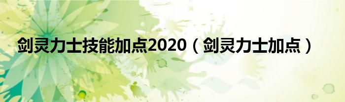  剑灵力士技能加点2020（剑灵力士加点）