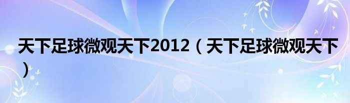  天下足球微观天下2012（天下足球微观天下）