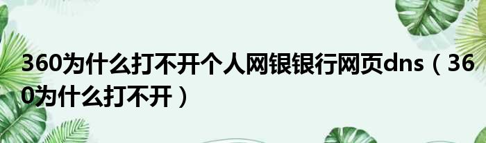 360为什么打不开个人网银银行网页dns（360为什么打不开）