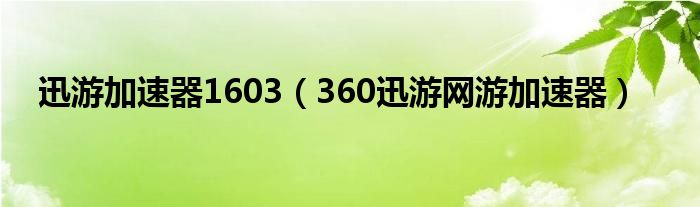  迅游加速器1603（360迅游网游加速器）