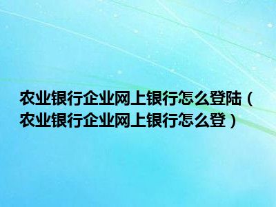 农业银行企业网上银行怎么登陆（农业银行企业网上银行怎么登）