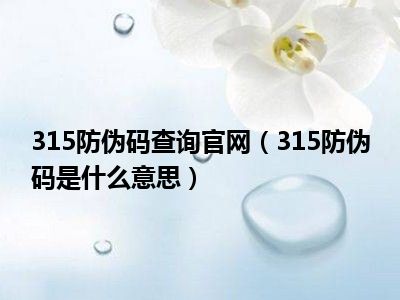 315防伪码查询官网（315防伪码是什么意思）