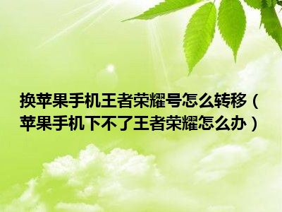 换苹果手机王者荣耀号怎么转移（苹果手机下不了王者荣耀怎么办）