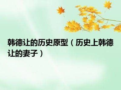 韩德让的历史原型（历史上韩德让的妻子）