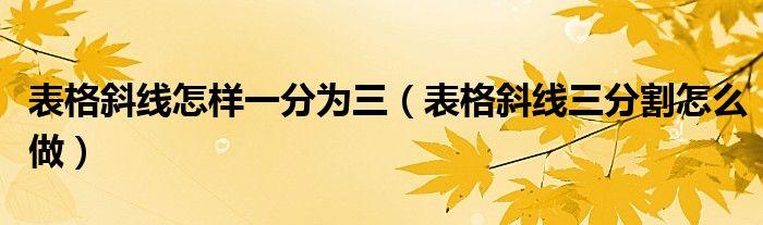  表格斜线怎样一分为三（表格斜线三分割怎么做）