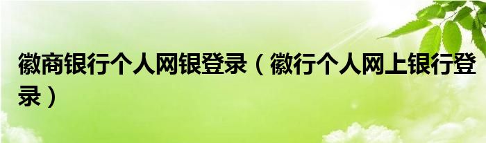 徽商银行个人网银登录（徽行个人网上银行登录）