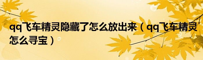  qq飞车精灵隐藏了怎么放出来（qq飞车精灵怎么寻宝）