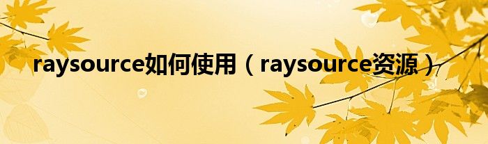  raysource如何使用（raysource资源）