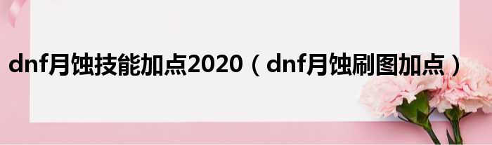 dnf月蚀技能加点2020（dnf月蚀刷图加点）