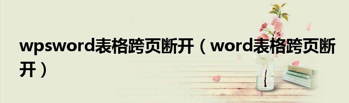  wpsword表格跨页断开（word表格跨页断开）