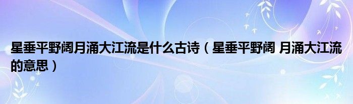  星垂平野阔月涌大江流是什么古诗（星垂平野阔 月涌大江流的意思）