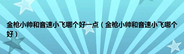  金枪小帅和音速小飞哪个好一点（金枪小帅和音速小飞哪个好）