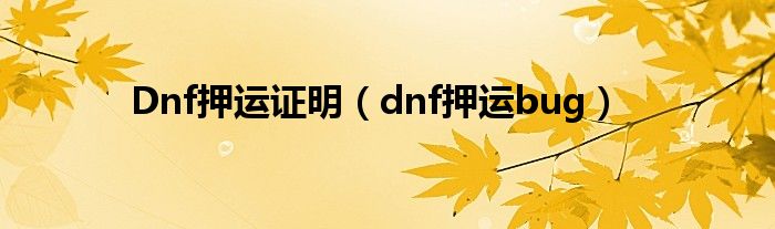  Dnf押运证明（dnf押运bug）