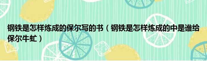 钢铁是怎样炼成的保尔写的书（钢铁是怎样炼成的中是谁给保尔牛虻）