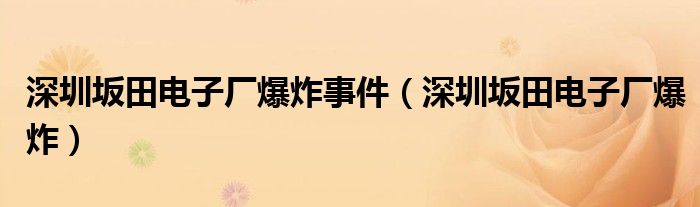  深圳坂田电子厂爆炸事件（深圳坂田电子厂爆炸）