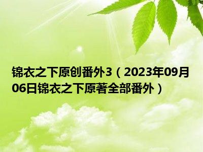 锦衣之下原创番外3（2023年09月06日锦衣之下原著全部番外）