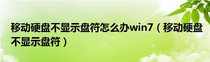 移动硬盘不显示盘符怎么办win7（移动硬盘不显示盘符）