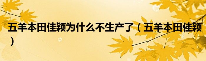  五羊本田佳颖为什么不生产了（五羊本田佳颖）