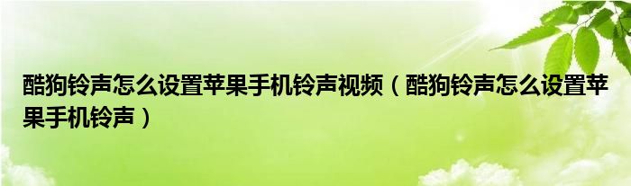  酷狗铃声怎么设置苹果手机铃声视频（酷狗铃声怎么设置苹果手机铃声）